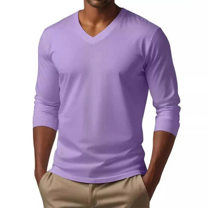 Men's Casual V-neck Long Sleeve T-shirt - Armoire Melbourne