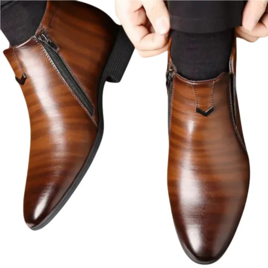 Men's Elegant Leather Ankle Boots with Zip Closure - Armoire Melbourne