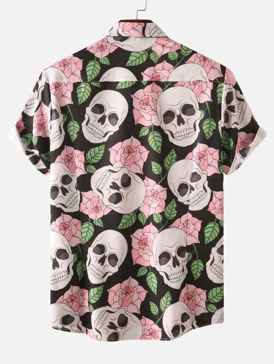 Men's Floral Skull Short Sleeve Shirt - Armoire Melbourne