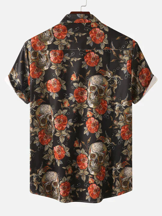 Men's Floral Skull Short Sleeve Shirt - Armoire Melbourne