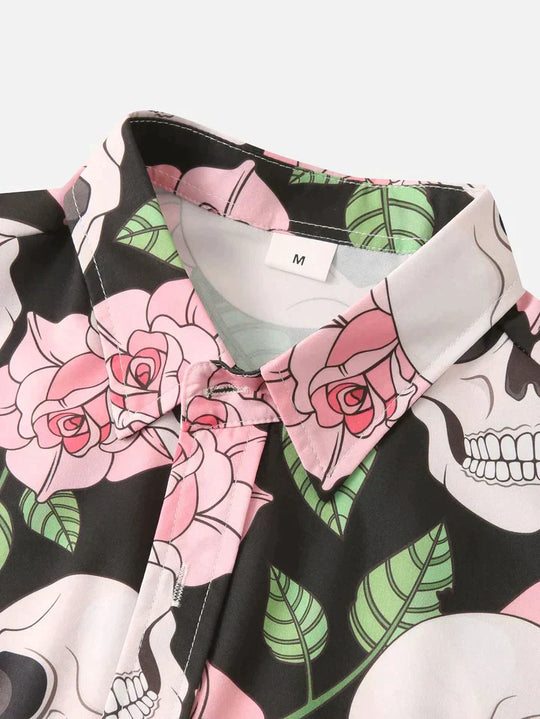 Men's Floral Skull Short Sleeve Shirt - Armoire Melbourne