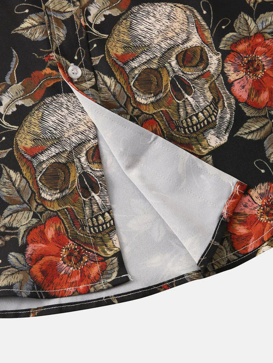 Men's Floral Skull Short Sleeve Shirt - Armoire Melbourne