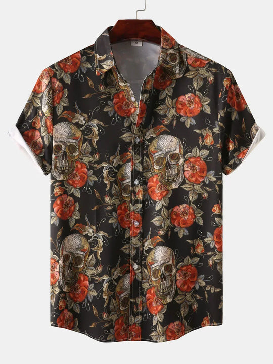 Men's Floral Skull Short Sleeve Shirt - Armoire Melbourne