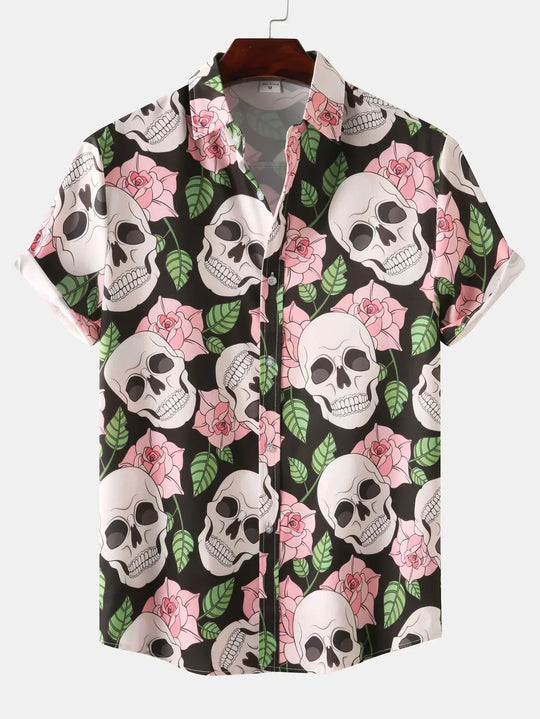 Men's Floral Skull Short Sleeve Shirt - Armoire Melbourne