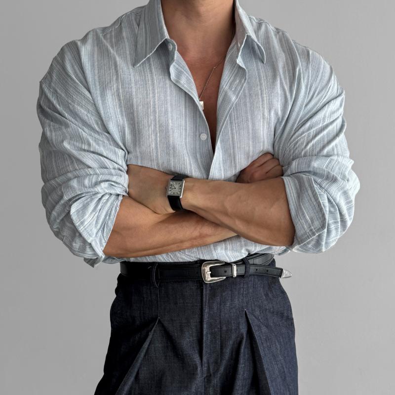 Men's Long-Sleeved Pinstripe Shirt - Armoire Melbourne