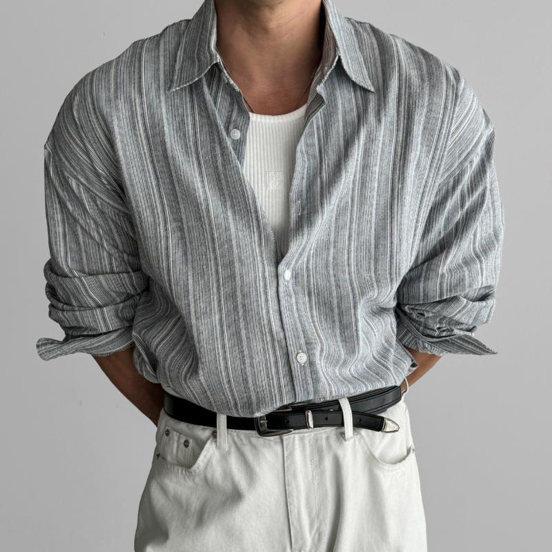 Men's Long-Sleeved Pinstripe Shirt - Armoire Melbourne