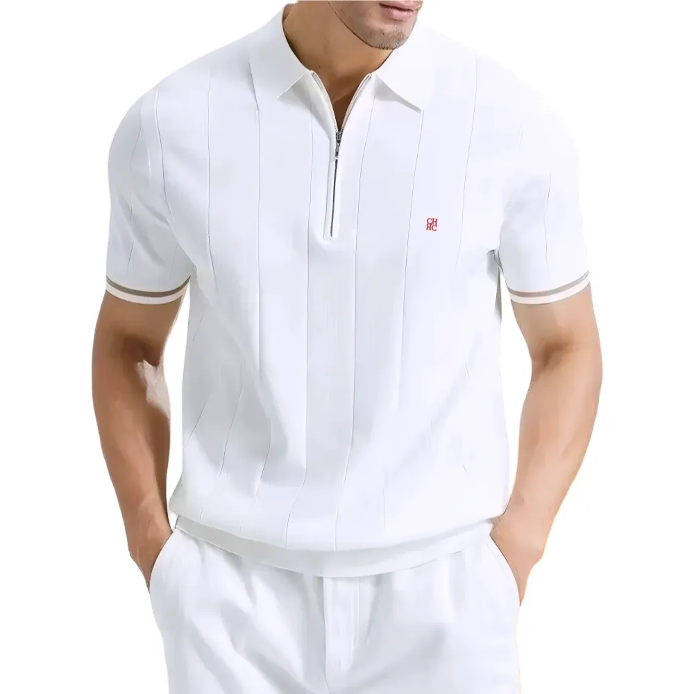 Men's Short Sleeve Knitted Polo with Zip - Armoire Melbourne