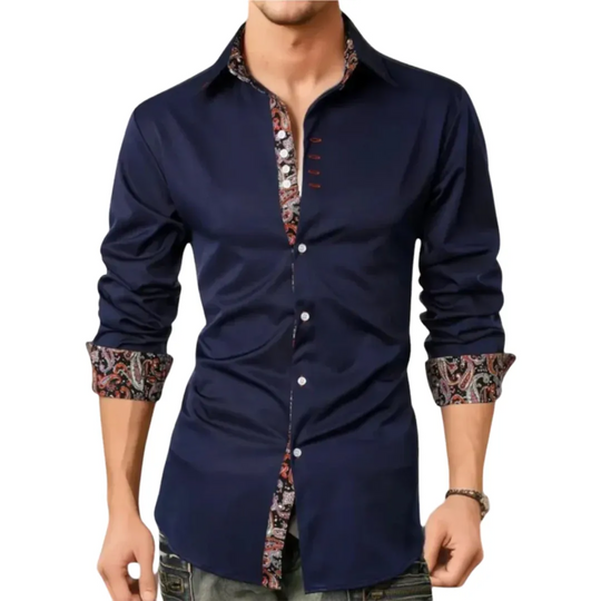 Men's Slim-Fit Paisley Accent Button-Up Shirt - Armoire Melbourne