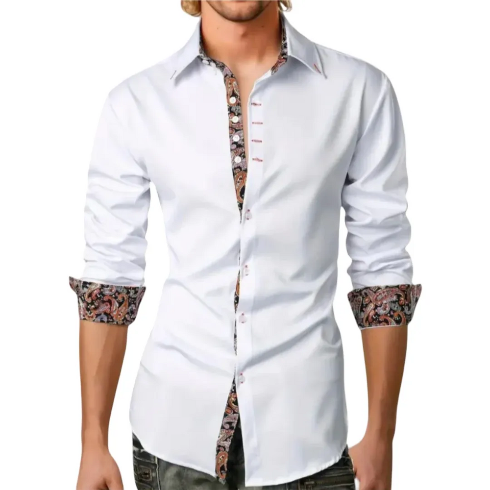 Men's Slim-Fit Paisley Accent Button-Up Shirt - Armoire Melbourne