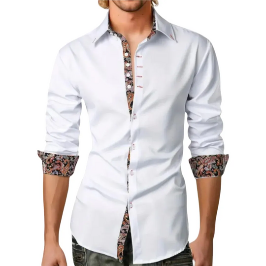 Men's Slim-Fit Paisley Accent Button-Up Shirt - Armoire Melbourne