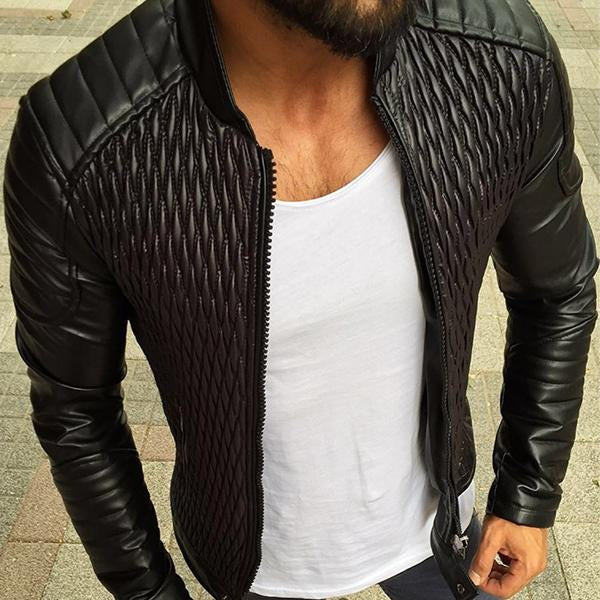 Men's Vintage Stand Collar Zip Leather Jacket - Armoire Melbourne