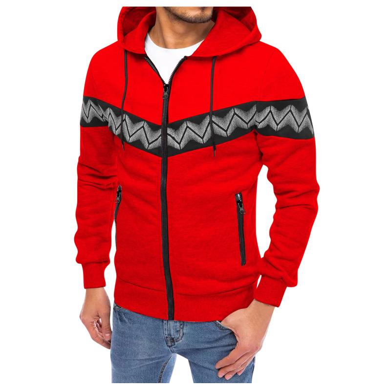 Men's Zigzag Pattern Zip-Up Hoodie