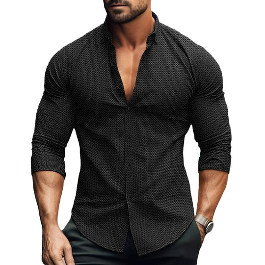 Men's V-Neck Collared Long Sleeve Shirt