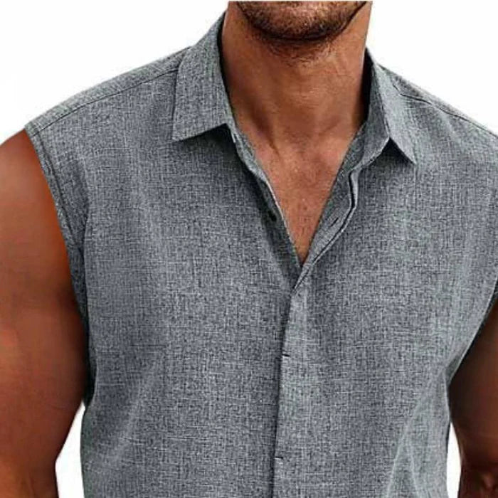 Men's Solid Color Lapel Sleeveless Shirt