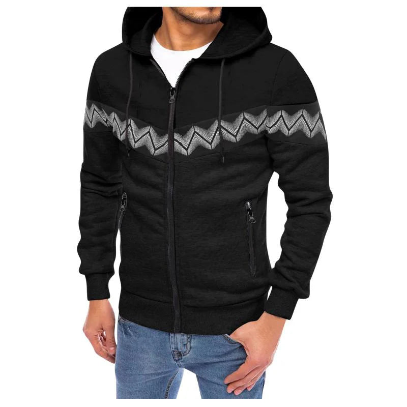 Men's Zigzag Pattern Zip-Up Hoodie