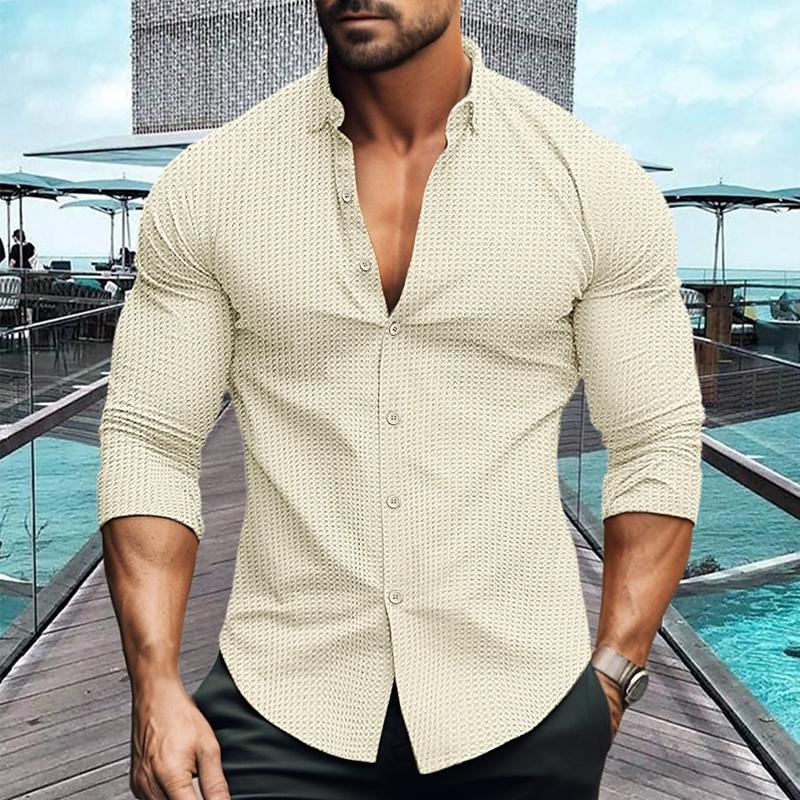Men's V-Neck Collared Long Sleeve Shirt