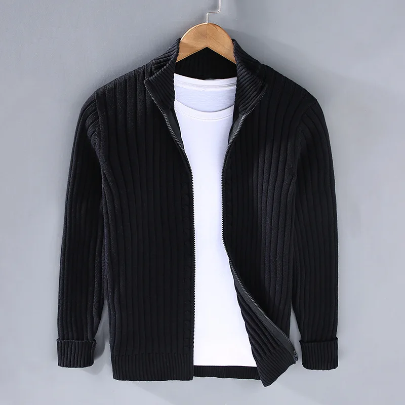 Classic Ribbed Knit Cardigan for Men