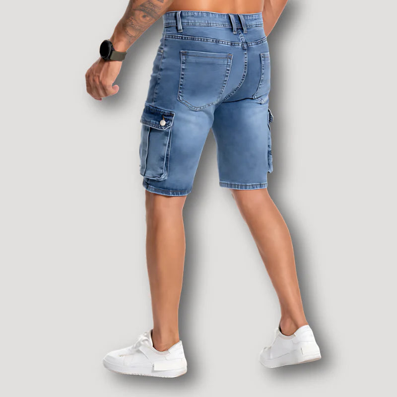 Men's Stylish Blue Washed Skinny Denim Cargo Shorts