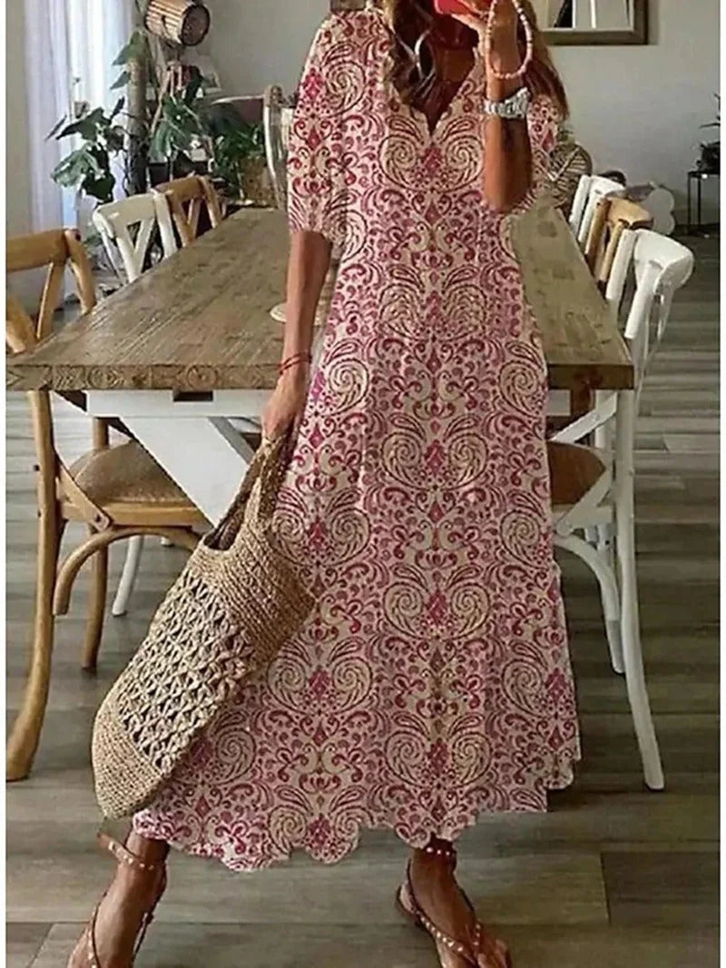 Women's Boho Maxi Dress with Floral Print