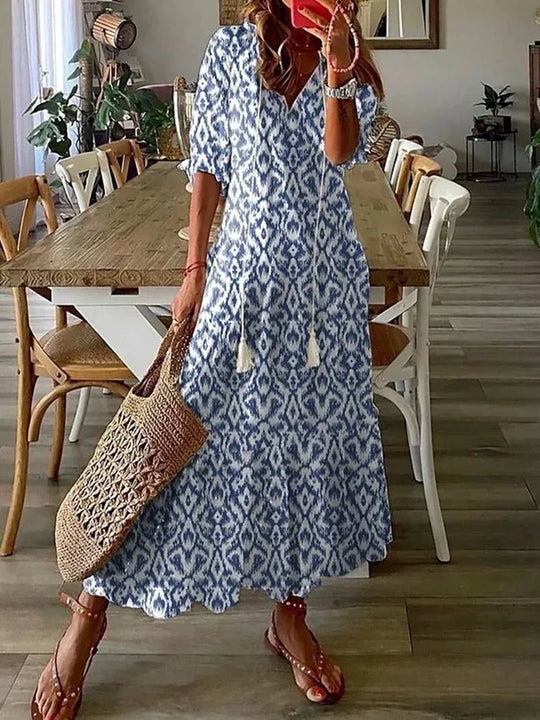 Women's Boho Maxi Dress with Floral Print