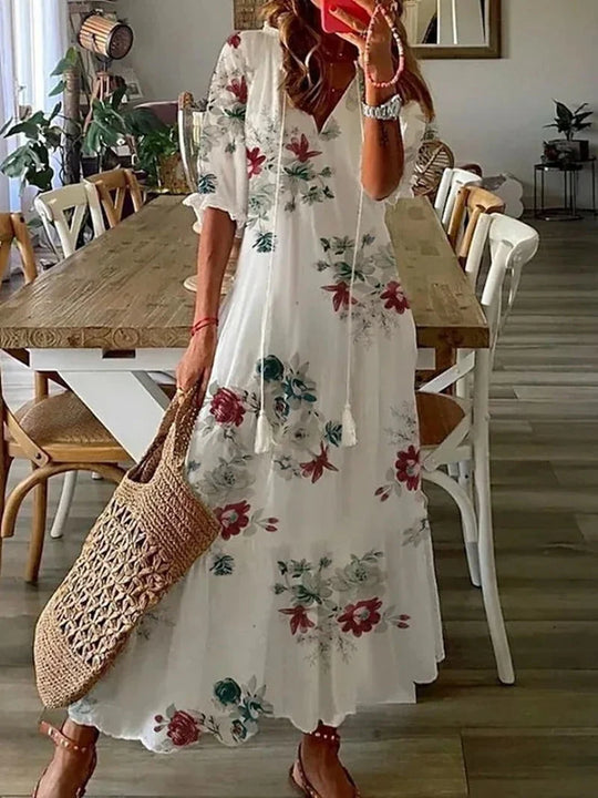 Women's Boho Maxi Dress with Floral Print