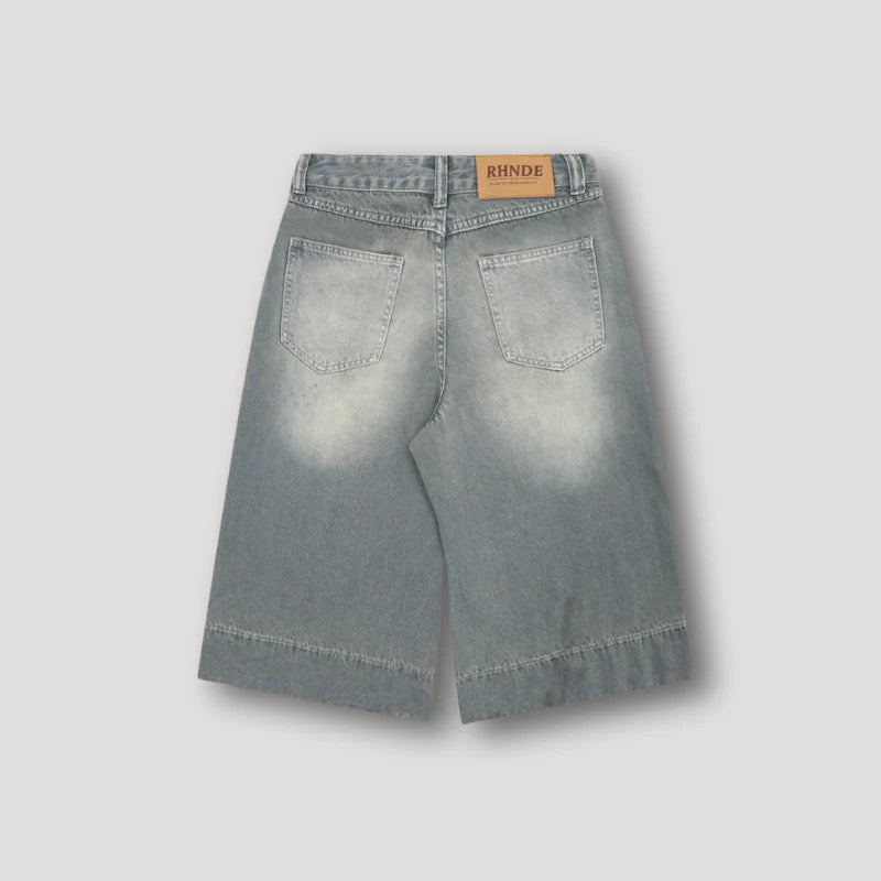 Men's Retro Whiskered Wash Cropped Baggy Denim Shorts