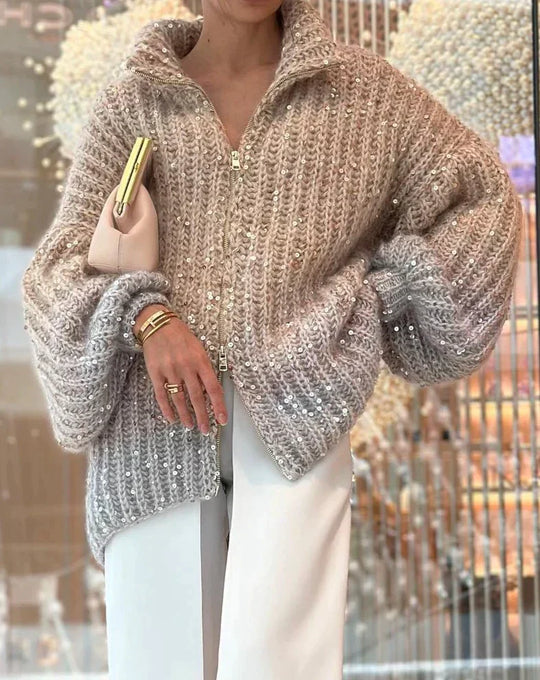 Glittering Silk Cardigan Sweater for Women