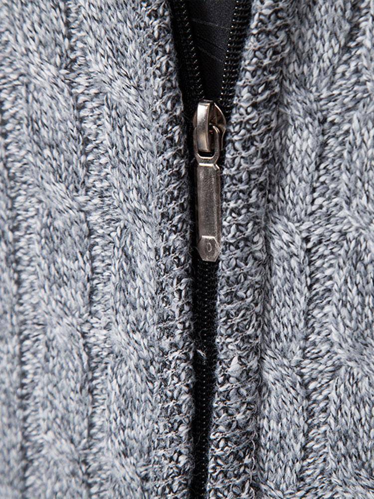 Zipped Cable Knit Cardigan with Ribbed Hem - Armoire Melbourne