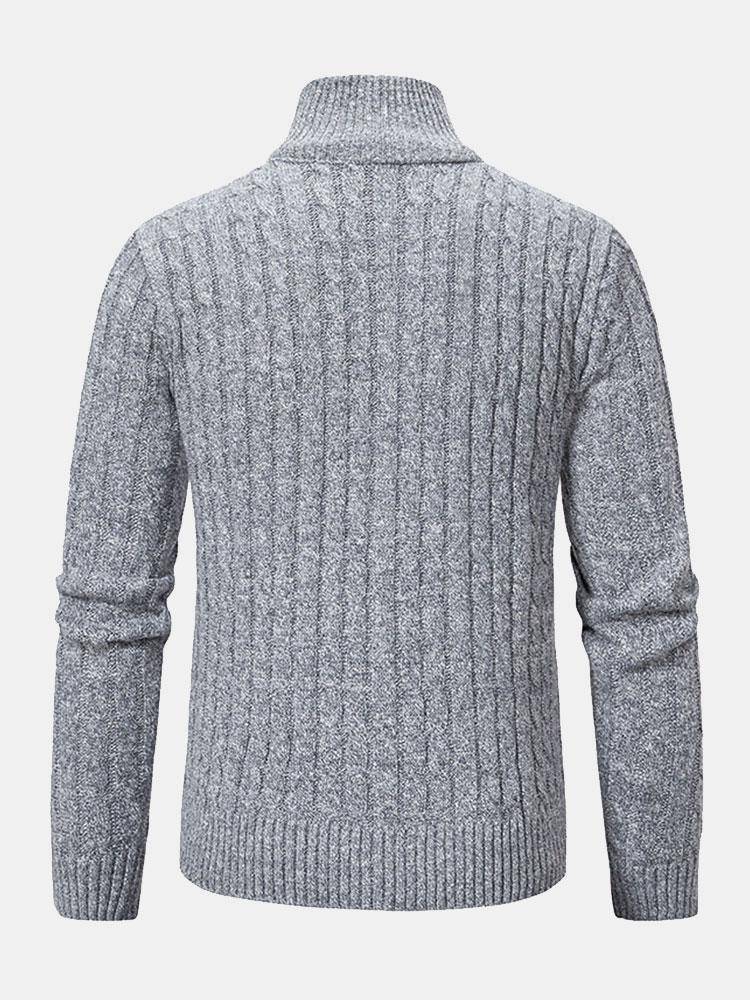 Zipped Cable Knit Cardigan with Ribbed Hem - Armoire Melbourne