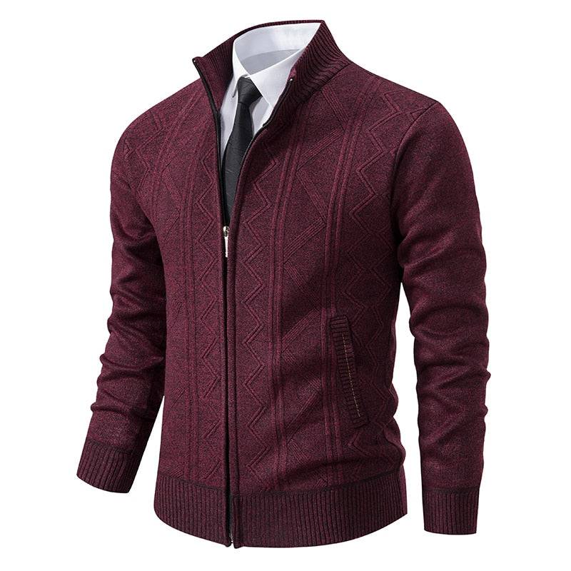 Zipped Knitted Cardigan with Geometric Pattern - Armoire Melbourne