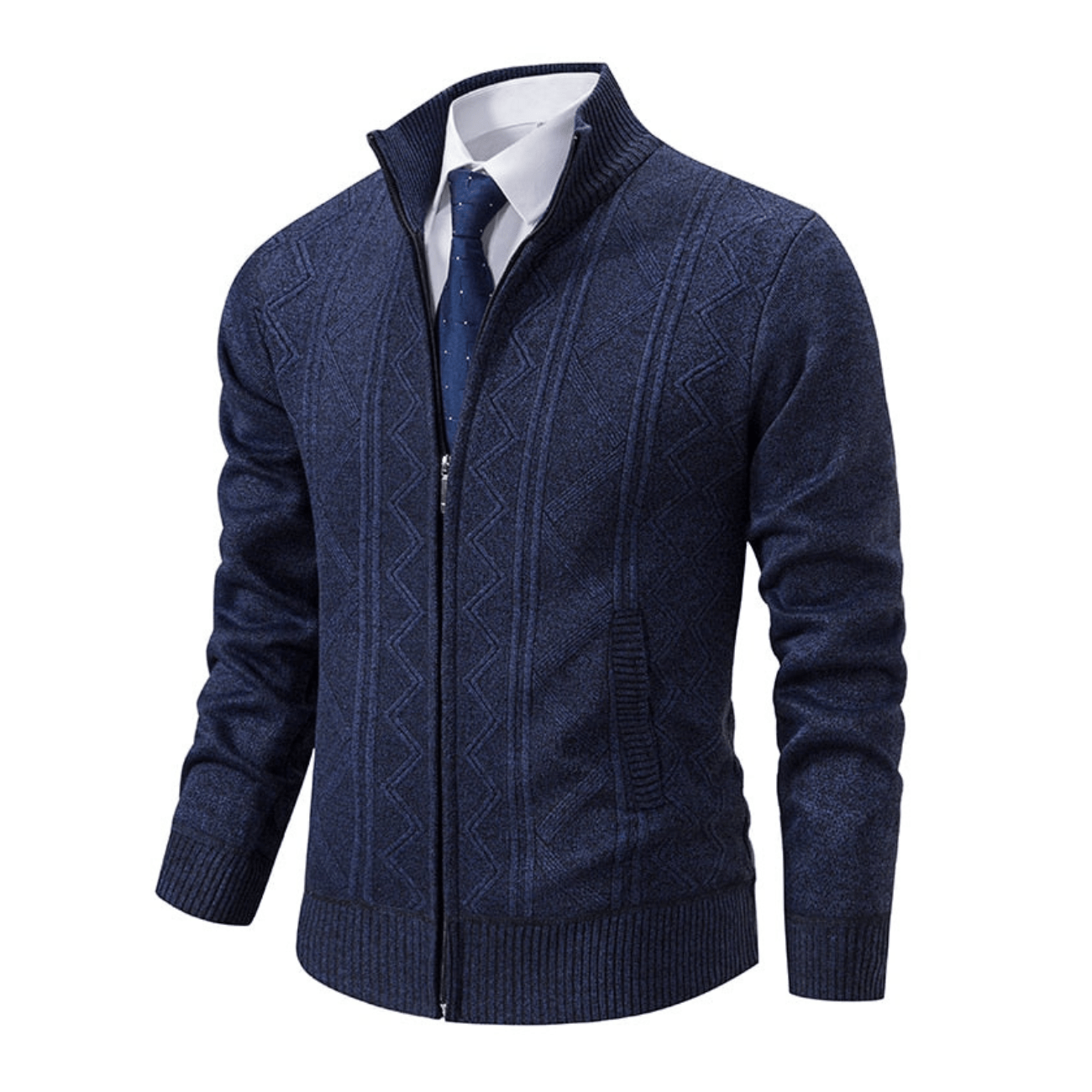 Zipped Knitted Cardigan with Geometric Pattern - Armoire Melbourne