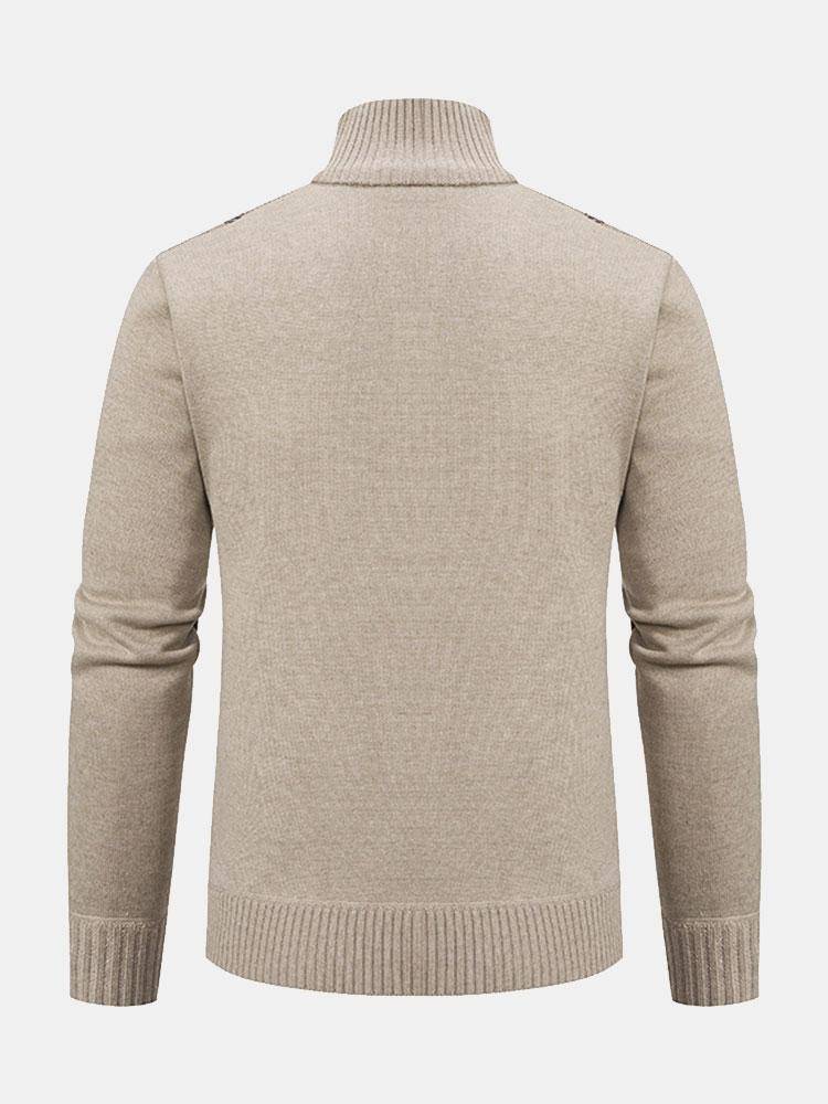 Zipped Patterned Knit Cardigan with Ribbed Trim - Armoire Melbourne